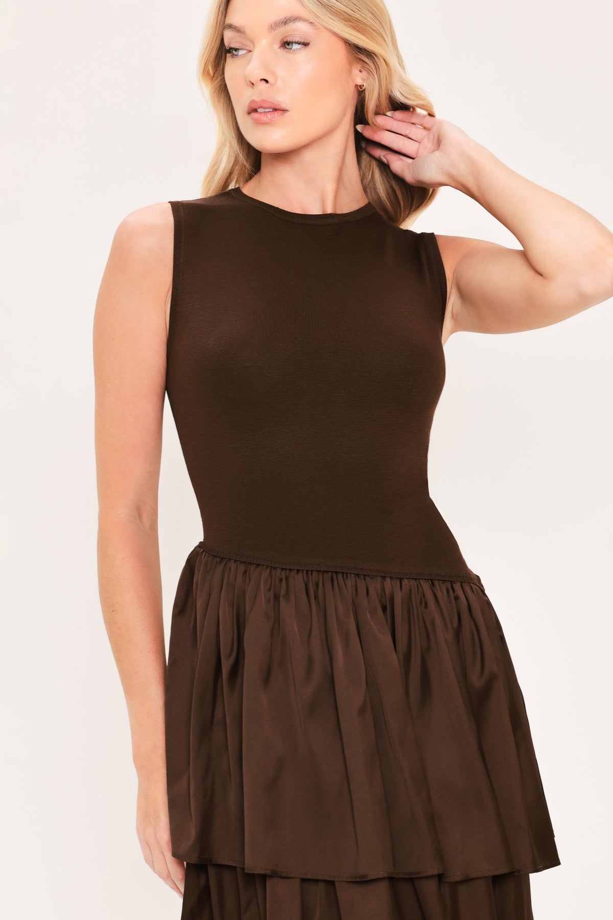 COFFEE LAYERED POISE SWEATER DRESS
