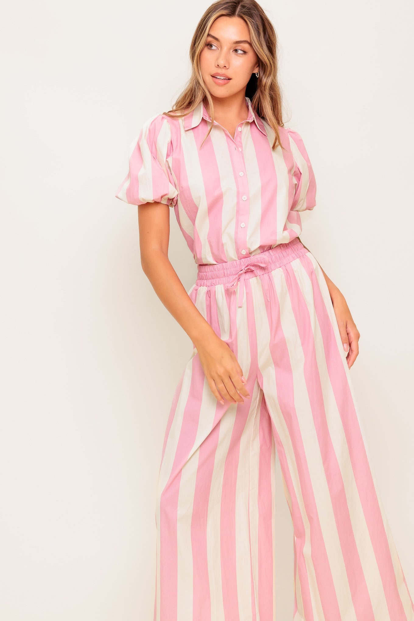 WINK & WALK STRIPE WOVEN TOP AND PANT SET