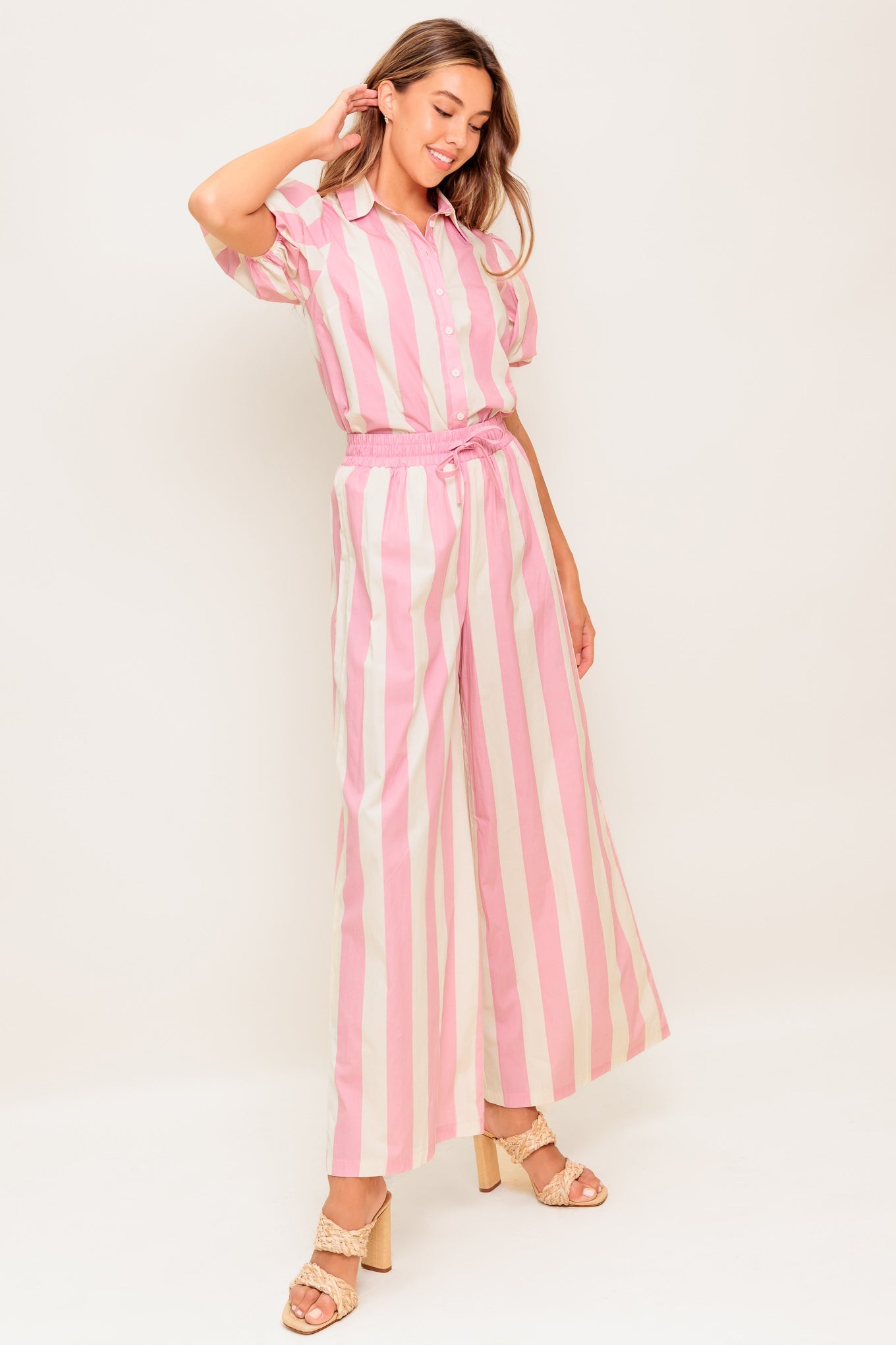 WINK & WALK STRIPE WOVEN TOP AND PANT SET