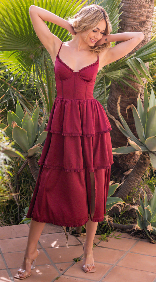 Maeve Corset Midi Dress - Burgundy