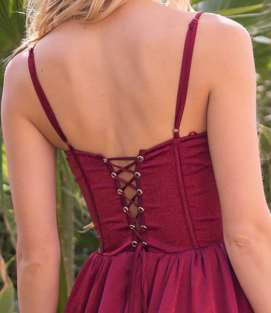 Maeve Corset Midi Dress - Burgundy