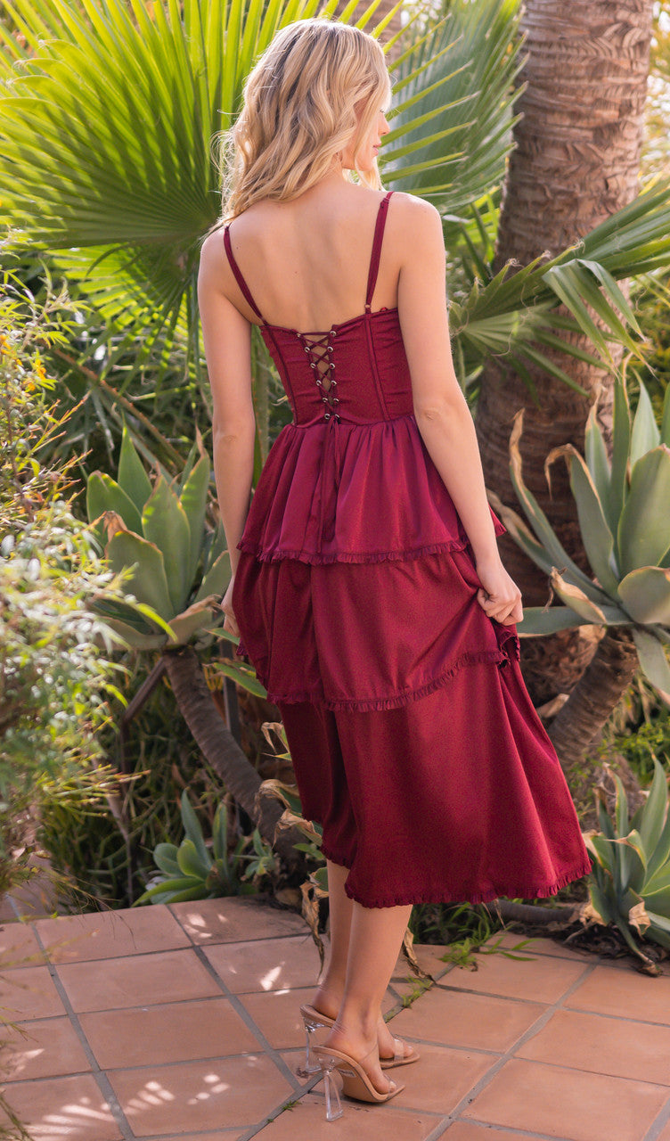 Maeve Corset Midi Dress - Burgundy