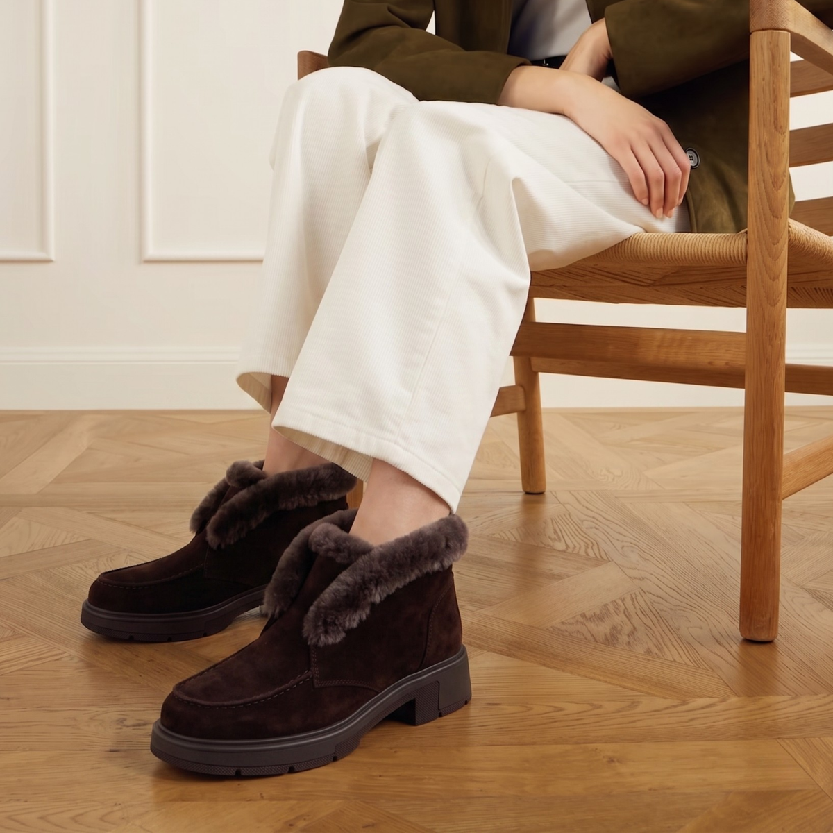 Meredith Suede Shearling Ankle Boot - Brown