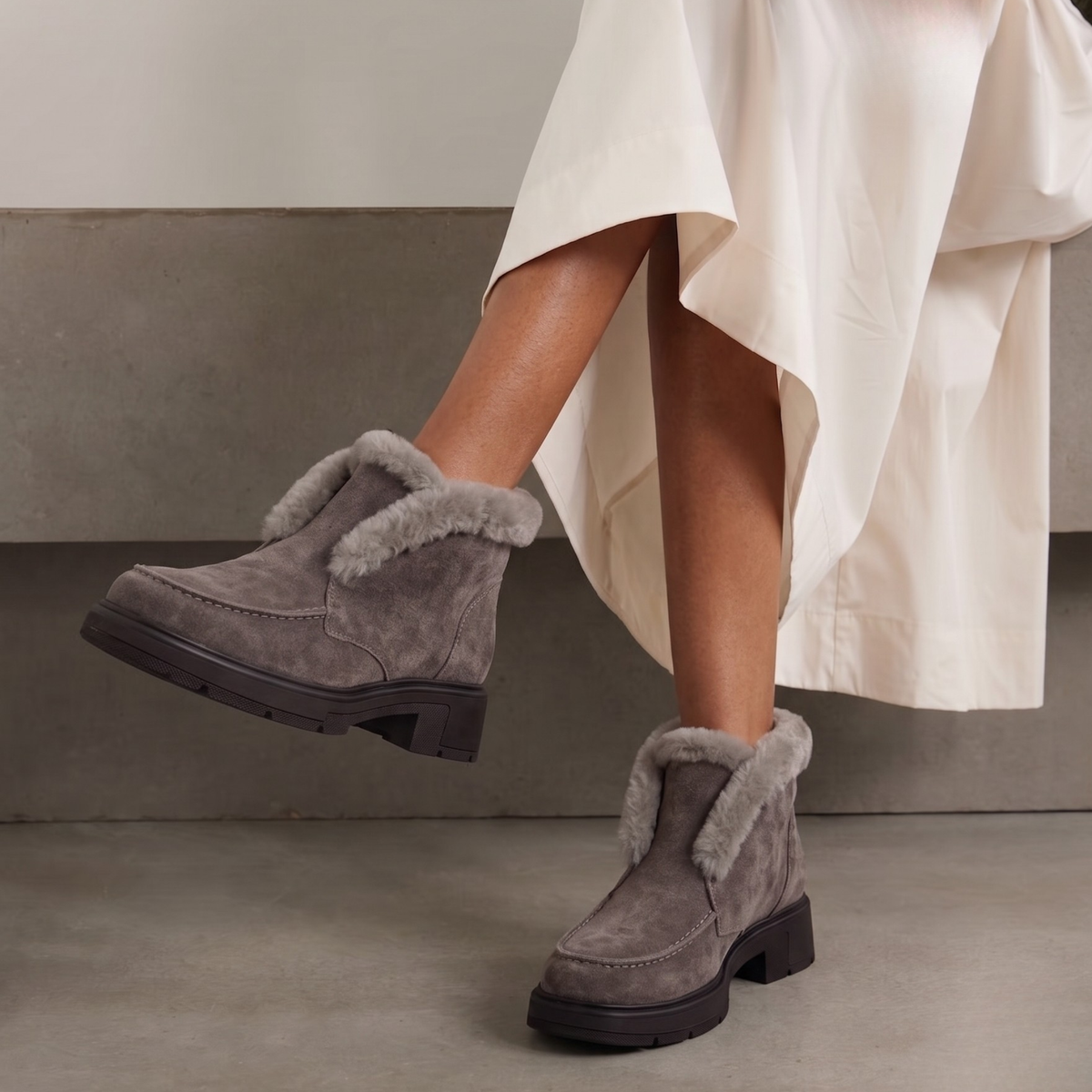 Meredith Suede Shearling Ankle Boot - Taupe