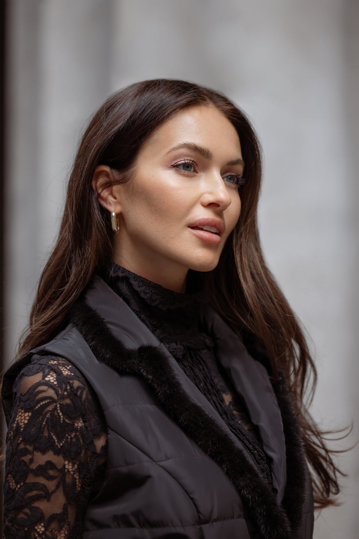 Quilted Vest with Mink in Black