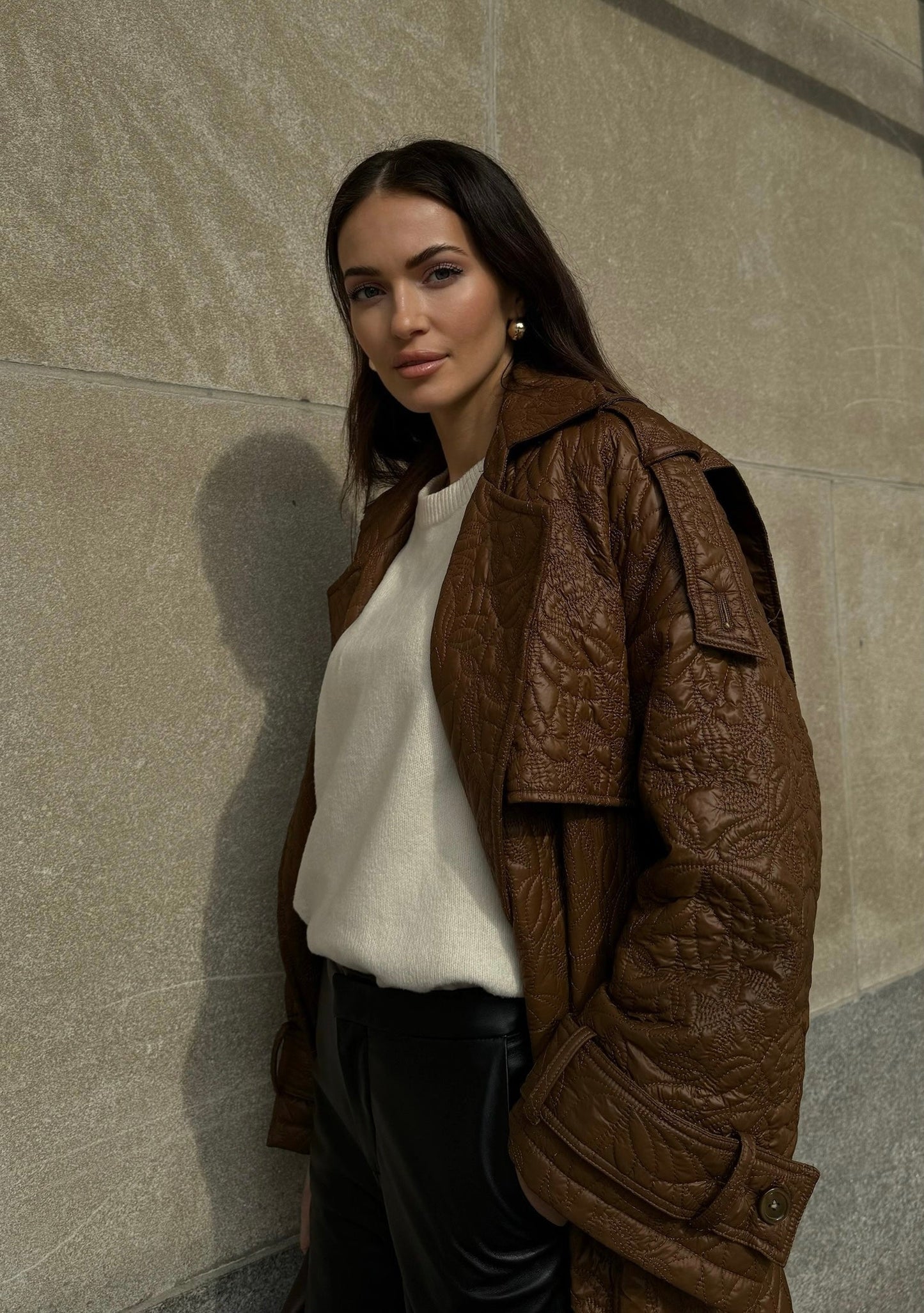 EMBROIDERED NYLON OVERSIZED TRENCH COAT