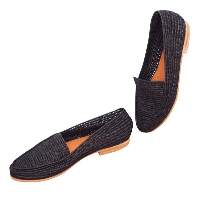 Women's Raffia Loafers (Black)