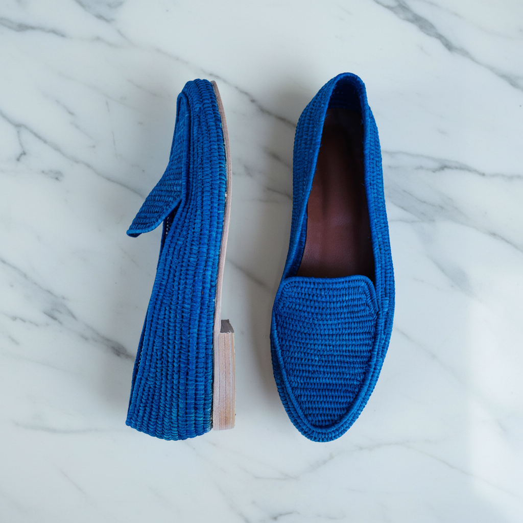 Women's Raffia Loafers (Blue)