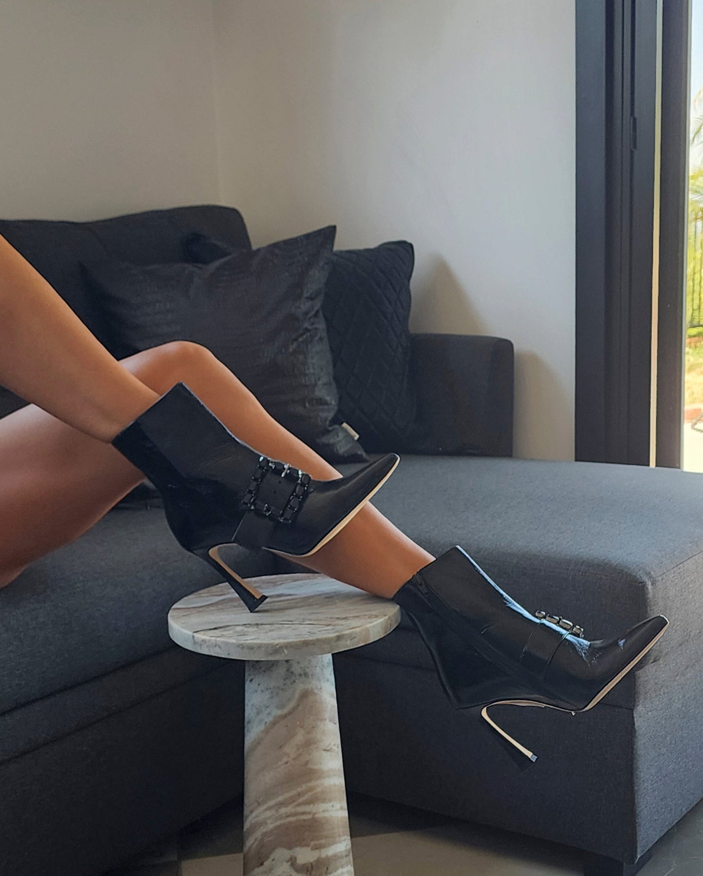 Tammi Black Patent Leather Bootie