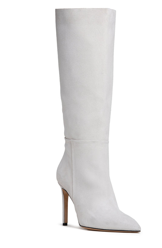 White knee-high boot on a white background