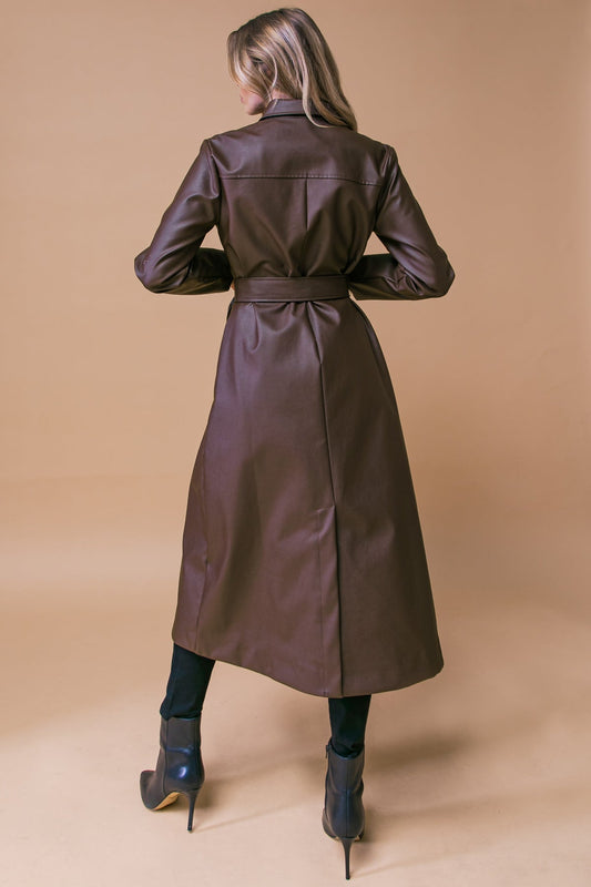 WHAT A WONDERFUL DAY FAUX LEATHER MIDI COAT