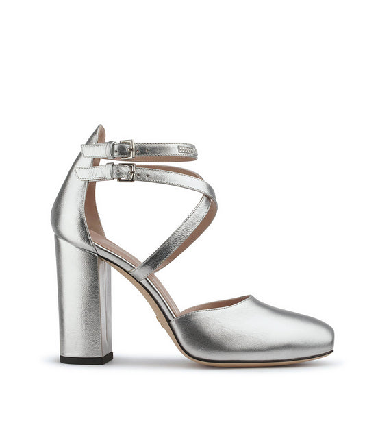 SOPHIE BENEL PARIS - Mary Jane babies - Silver square heel - Swarovski stripe