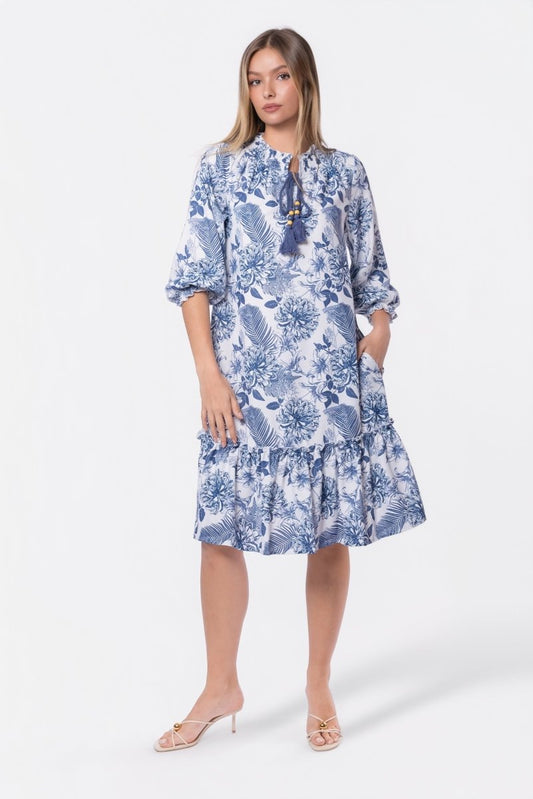 Clio Dress 40" (Blue White)