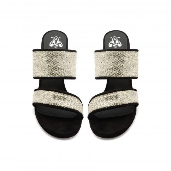 ARNIA - Mery Silver Gold Fabric Black Suede