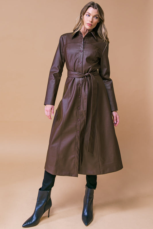 WHAT A WONDERFUL DAY FAUX LEATHER MIDI COAT