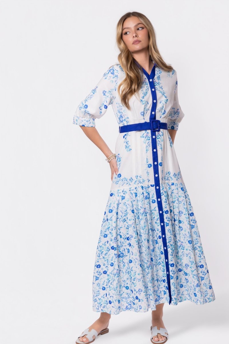 Laurent Dress (White Teal)