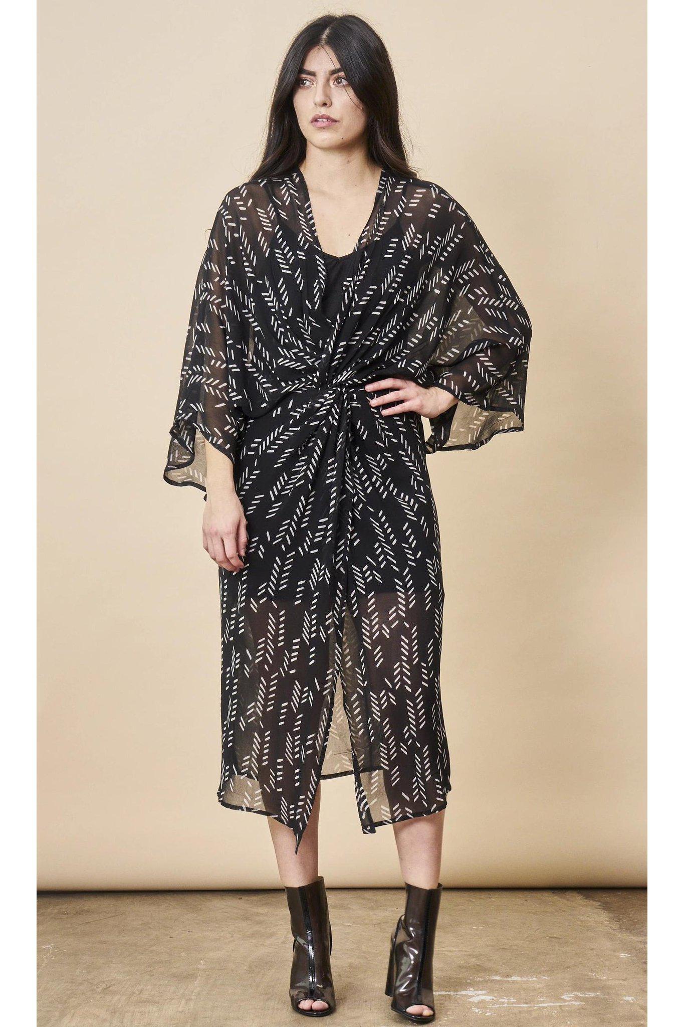 Stylized Feather Twisted Midi in Black + White